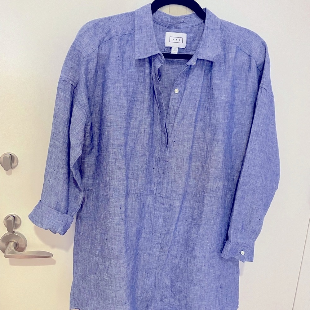 AYR blue linen button up shirt